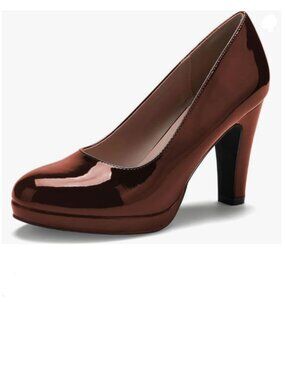 miss left Brown Low Platform Chunky High Heel Slip On Closed Round Toe Pump